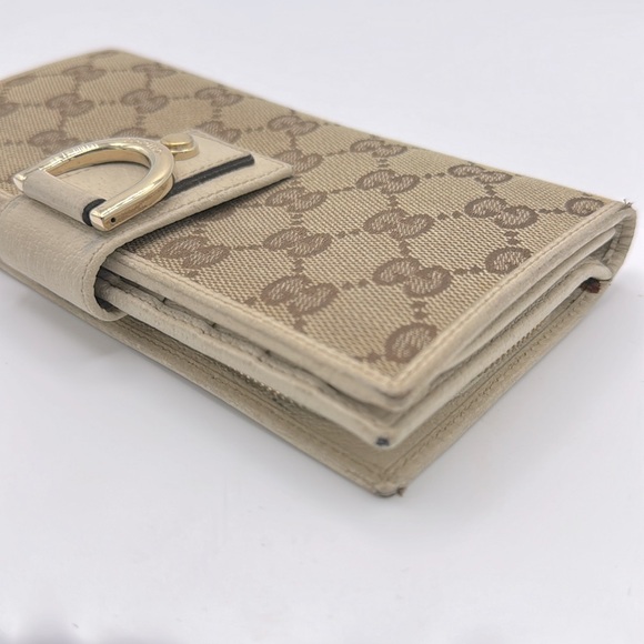 Authentic GUCCI GG Beige Canvas Gold Leather Zip Long Wallet - Picture 9 of 16